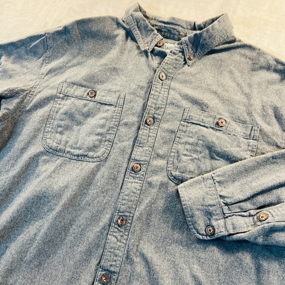 Duluth Trading Co Mens 2XL Relaxed Fit Gray Flannel Button Down Shirt Cotton